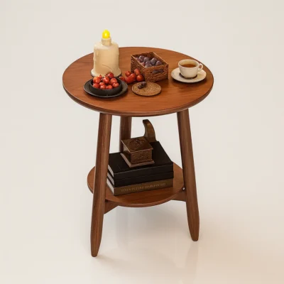Classic Round Wood Chairside Table With Shelf