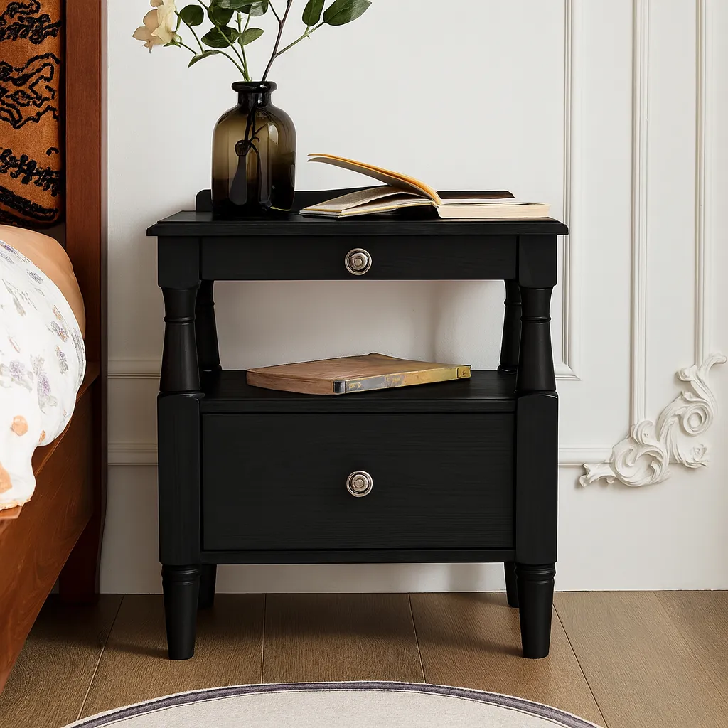 Classic Wooden Nightstand With Drawers - Image 4