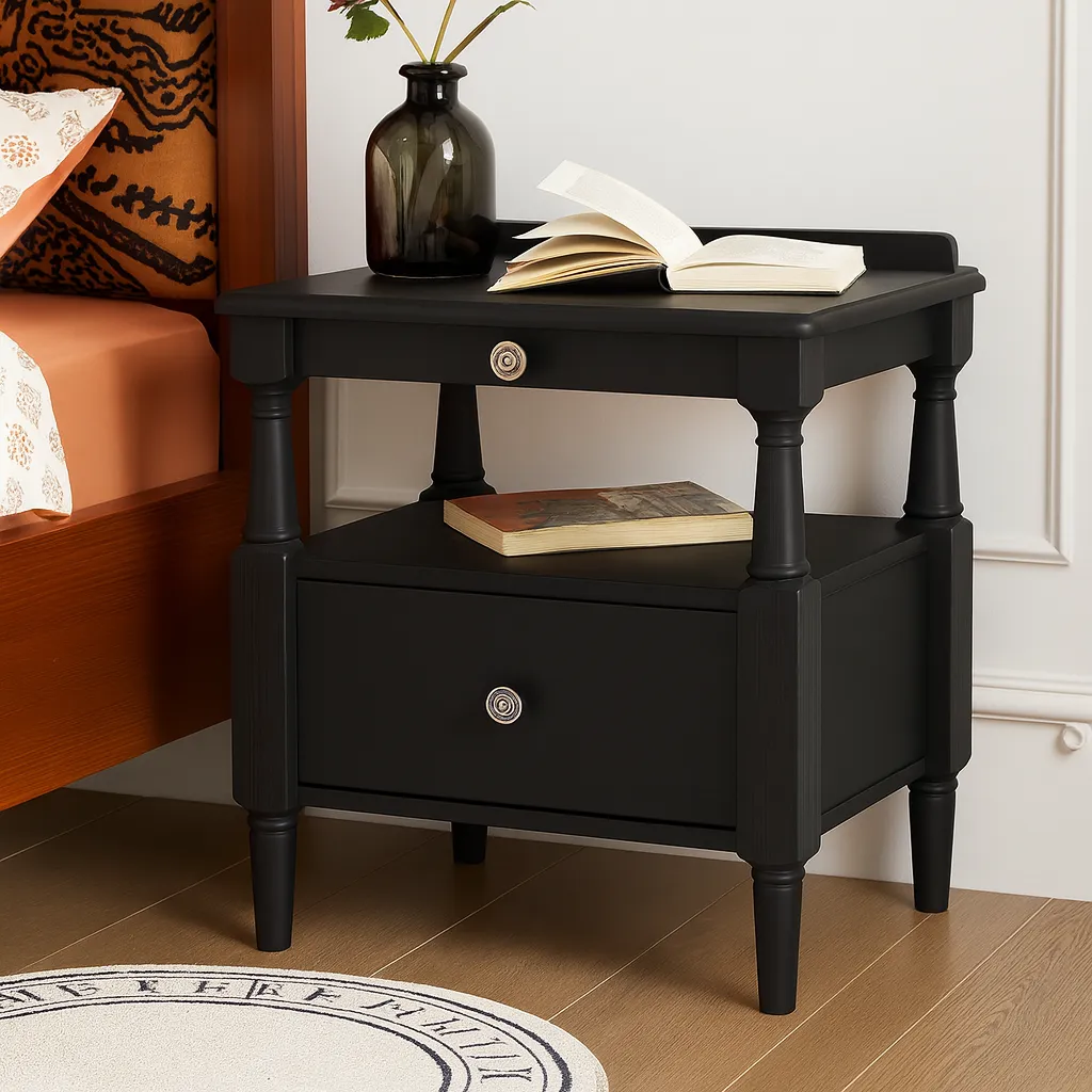Classic Wooden Nightstand With Drawers - Image 3
