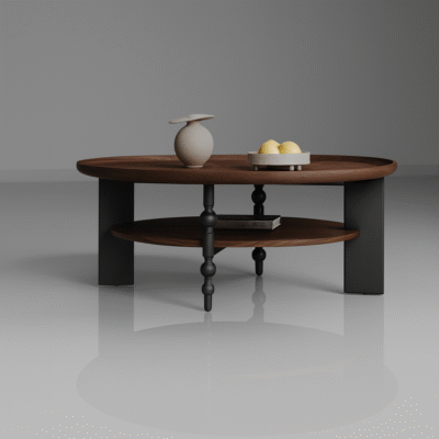 Modern Round Wooden Coffee Table With Double Layer Storage