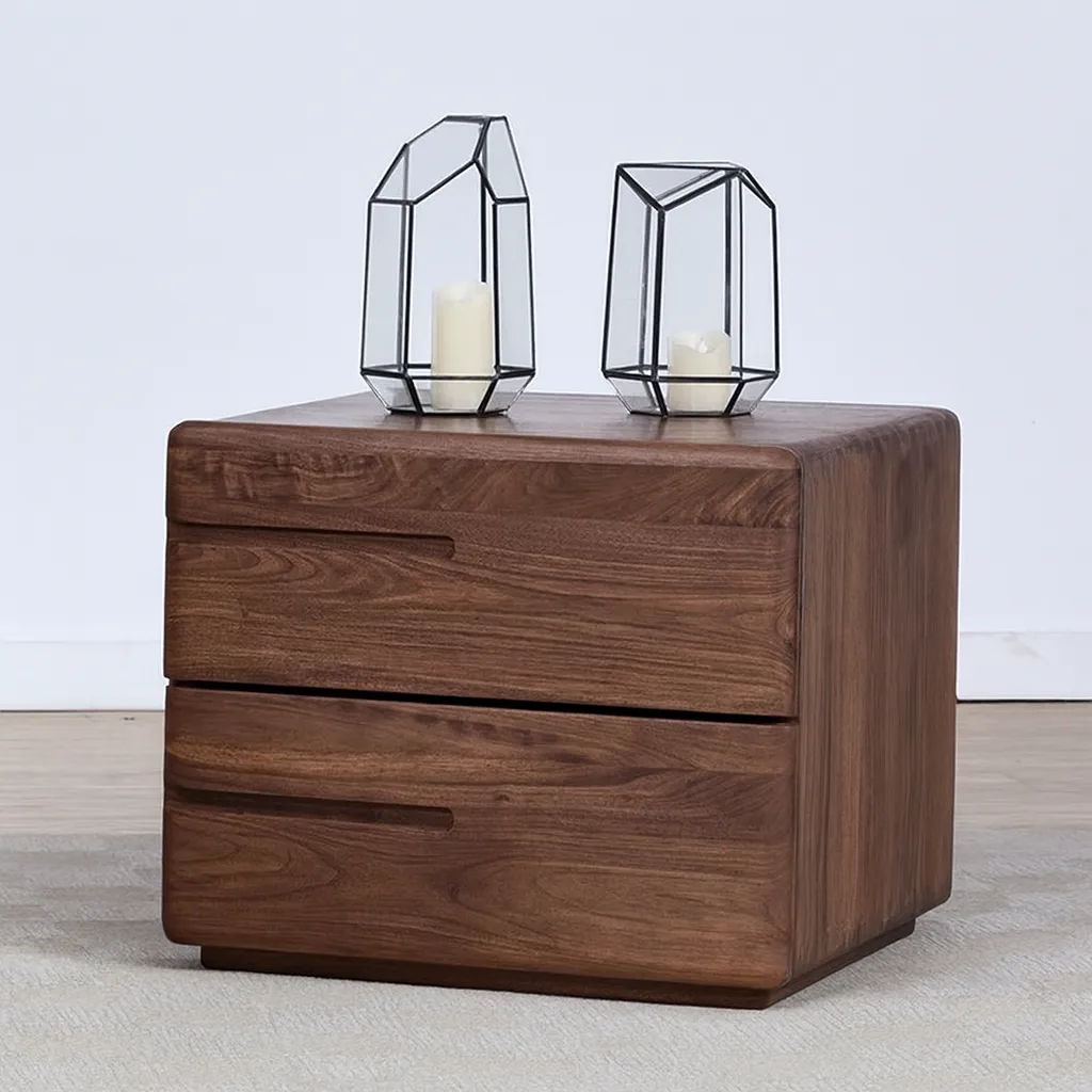 Modern Solid Wood Nightstand With Two Drawers - Image 3