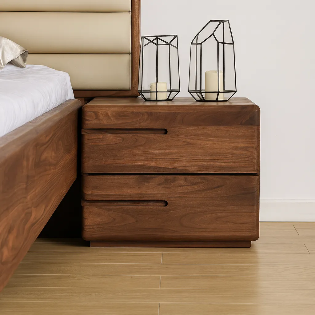 Modern Solid Wood Nightstand With Two Drawers - Image 4