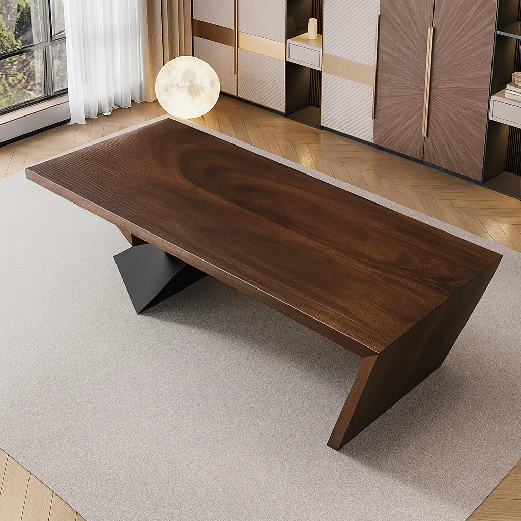 Modern Wooden Executive Desk With Geometric Base For Office - Image 3