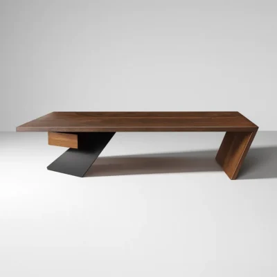 Modern Wooden Executive Desk With Geometric Base For Office