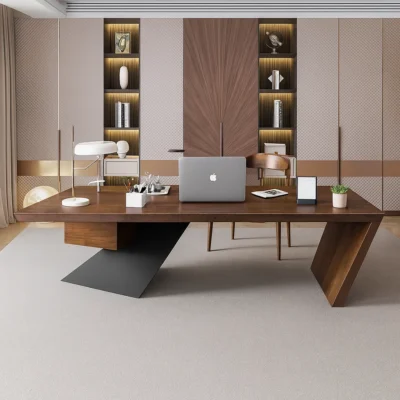 Alternative view of Modern Wooden Executive Desk With Geometric Base For Office