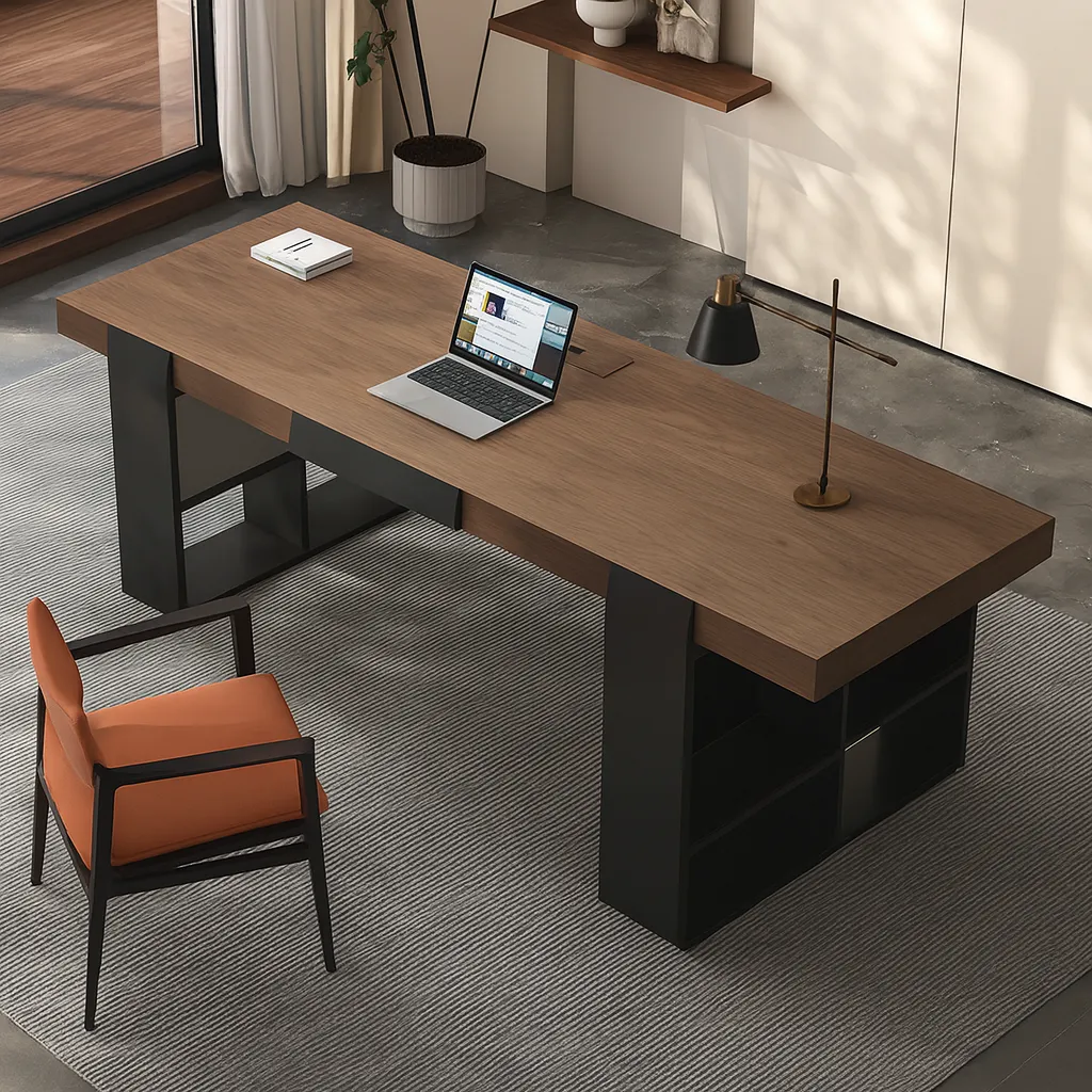 Modern Wooden Executive Desk With Storage Base For Office - Image 4