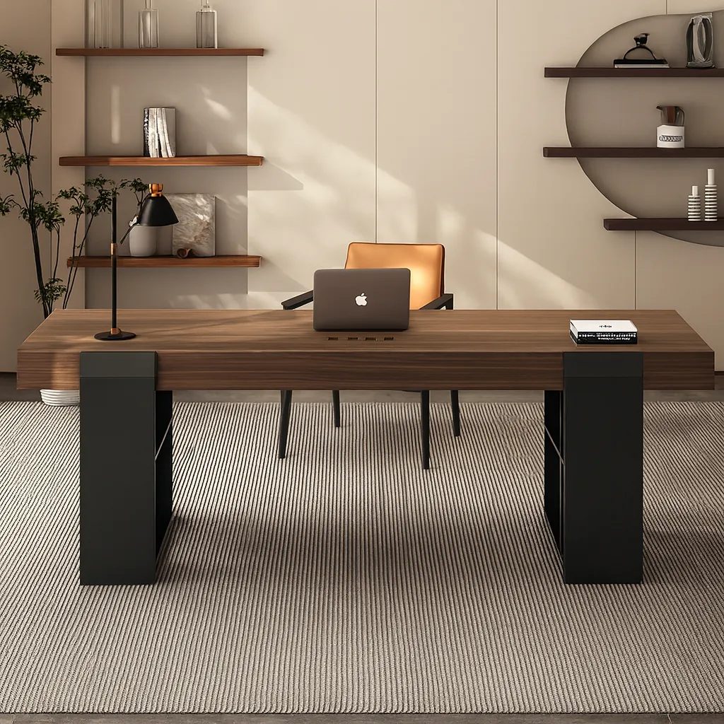 Modern Wooden Executive Desk With Storage Base For Office - Image 3