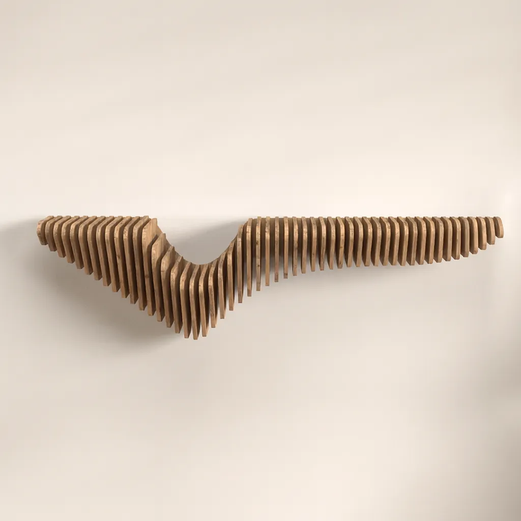 Modern Wooden Floating Wall Shelf With Artistic Wave Design