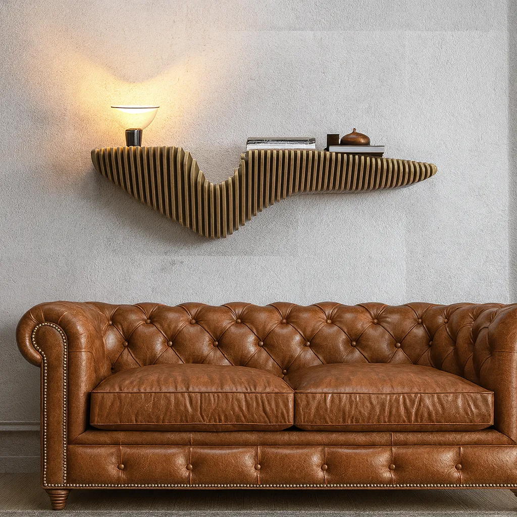 Modern Wooden Floating Wall Shelf With Artistic Wave Design - Image 4