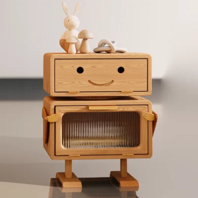 Modern Wooden Kids Nightstand With Smile Design And Storage