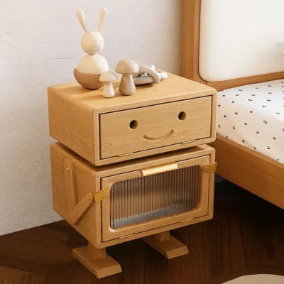Alternative view of Modern Wooden Kids Nightstand With Smile Design And Storage