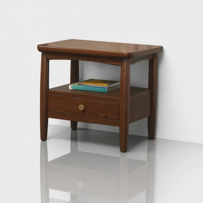 Modern Wooden Nightstand With Drawer And Open Shelf