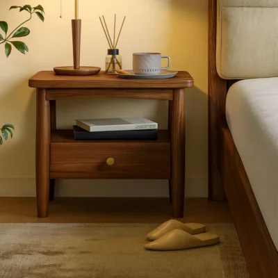 Alternative view of Modern Wooden Nightstand With Drawer And Open Shelf