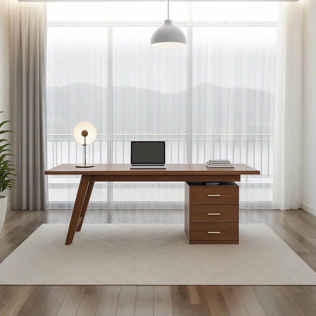 Modern Wooden Office Desk With Drawer Storage For Workspace - Image 2