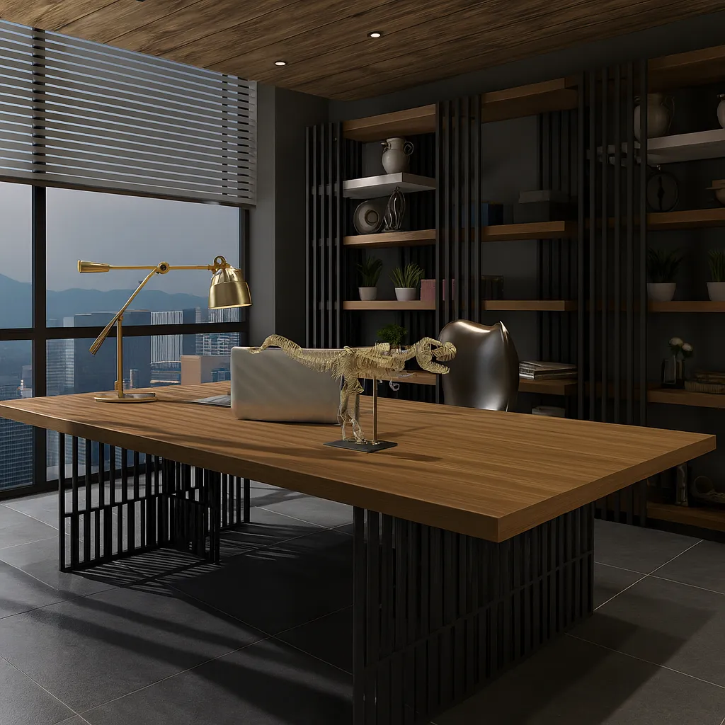 Modern Wooden Office Desk With Metal Base For Workspace - Image 4