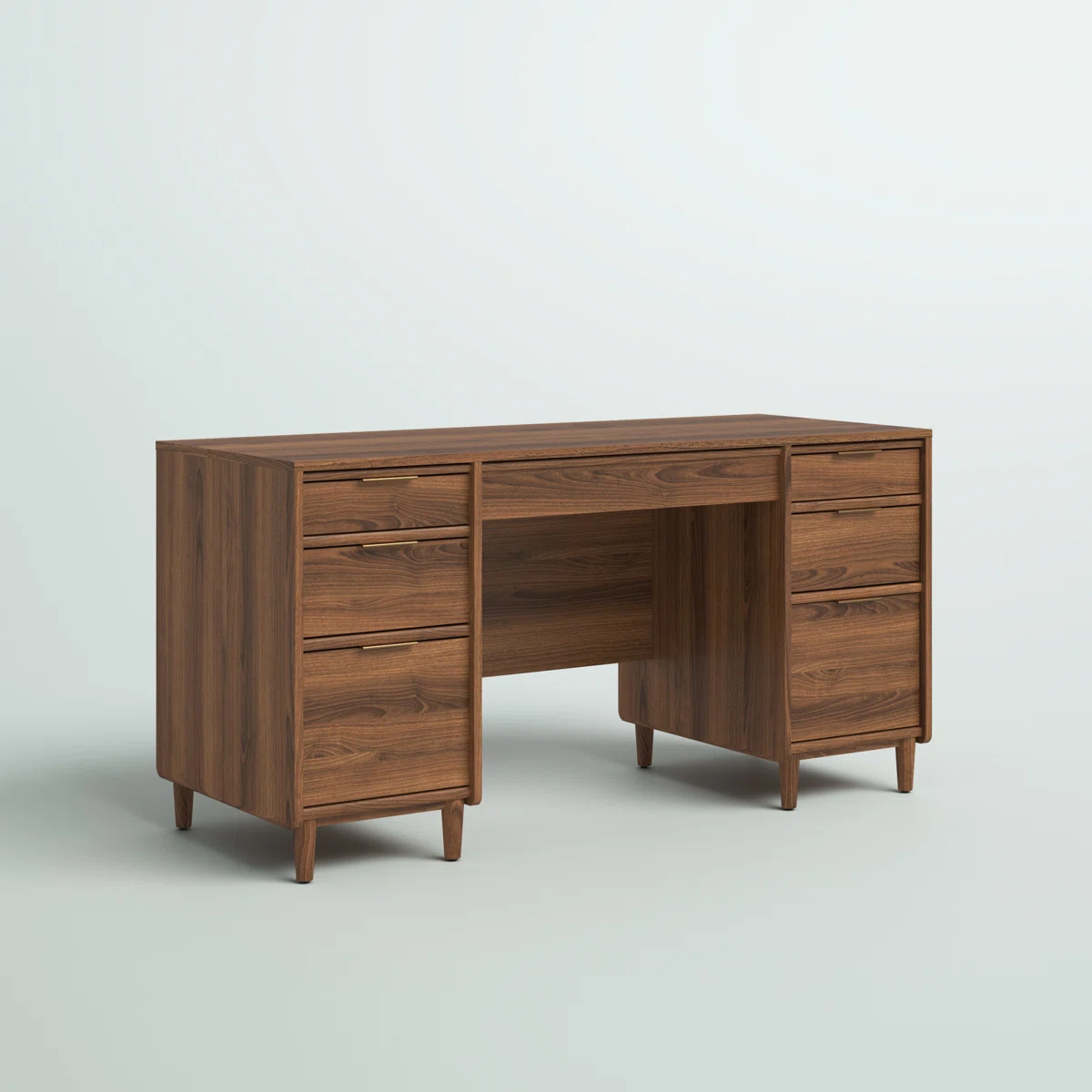 Modern Wooden Office Desk With Metal Base For Workspace