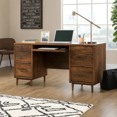 Alternative view of Modern Wooden Office Desk With Metal Base For Workspace