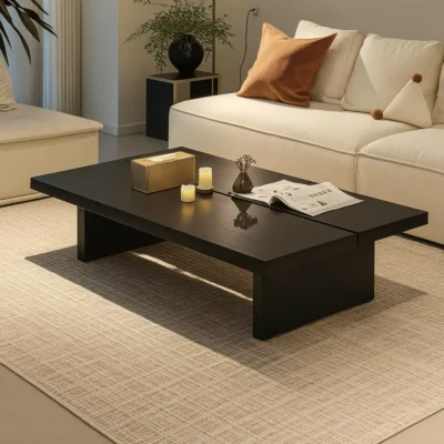 Alternative view of Modern Wooden Rectangular Coffee Table With Minimalist Split Top Design