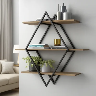Alternative view of Modern Wooden Wall Shelf With Diamond Frame
