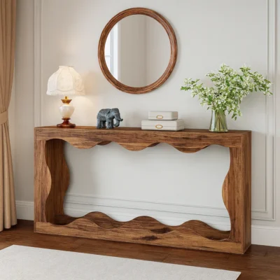 Alternative view of Nordic Wooden Console Table With Shelf
