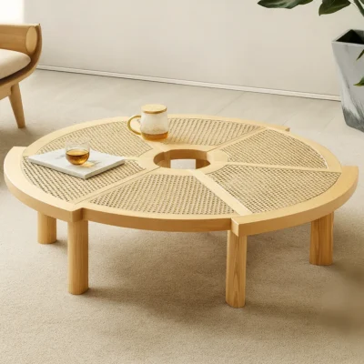 Alternative view of Round Wooden Coffee Table With Woven Top Design