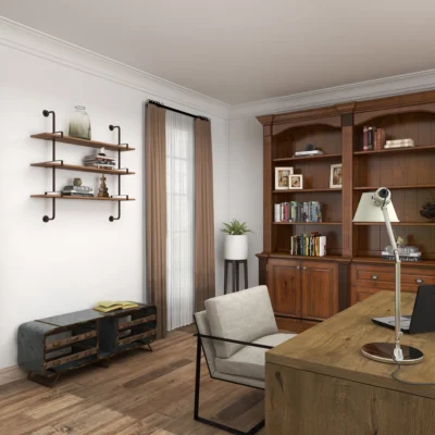 Alternative view of Rustic Wooden Wall Shelf With Metal Brackets