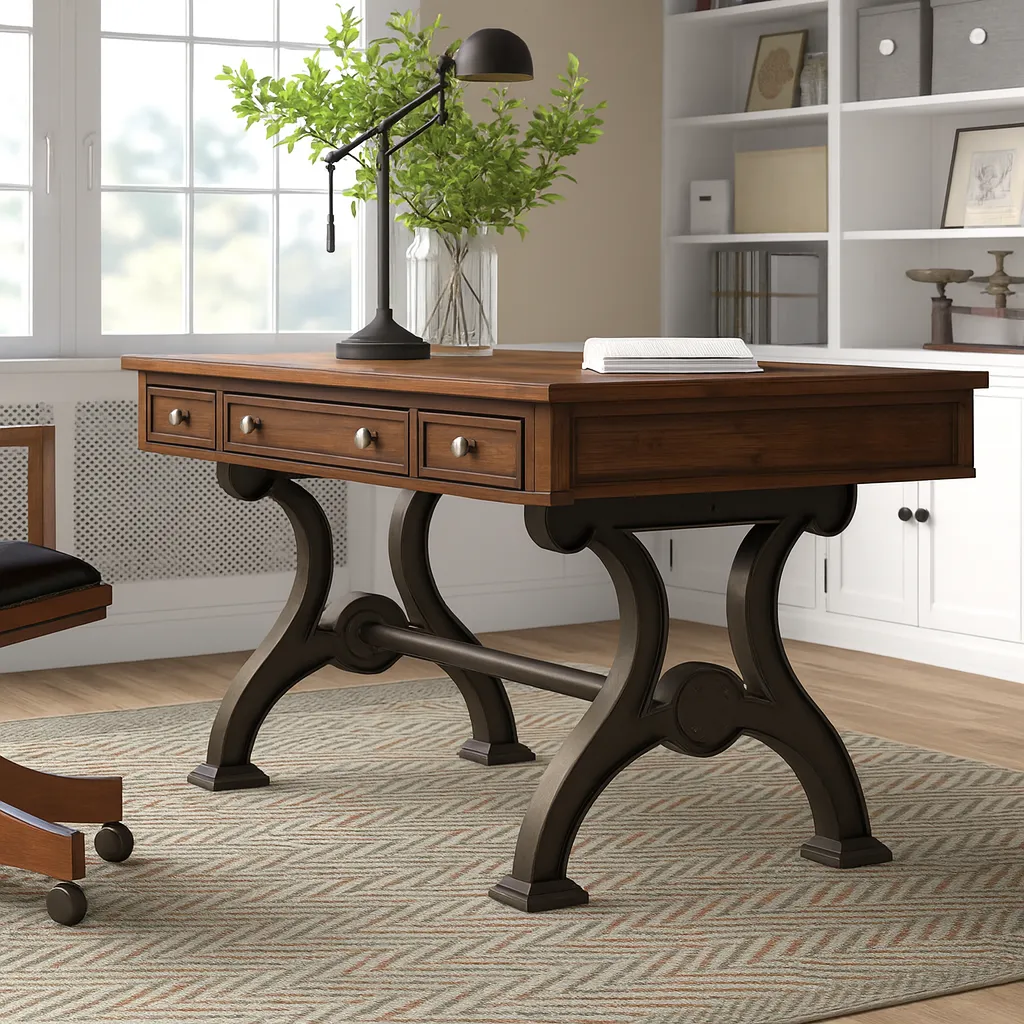 Rustic Wooden Writing Desk With Drawers For Home Office - Image 3