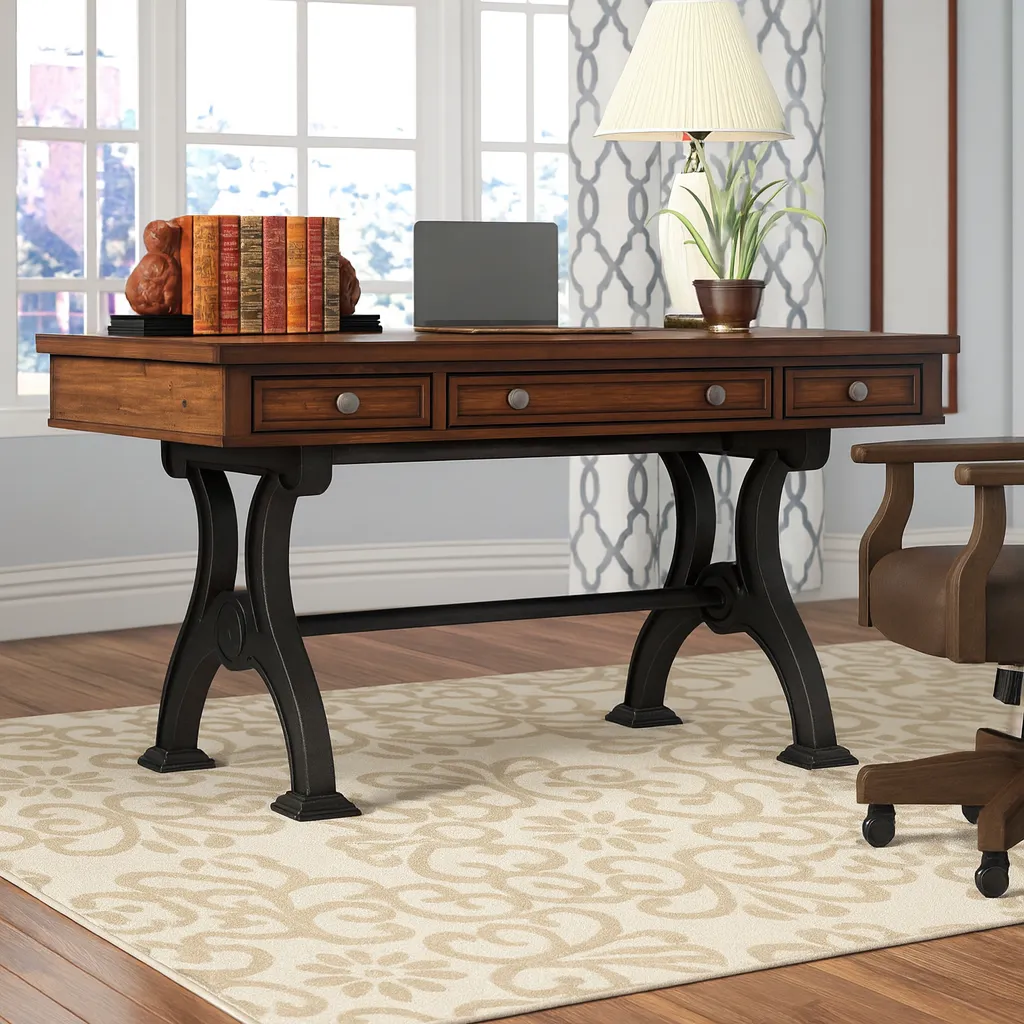 Rustic Wooden Writing Desk With Drawers For Home Office - Image 2